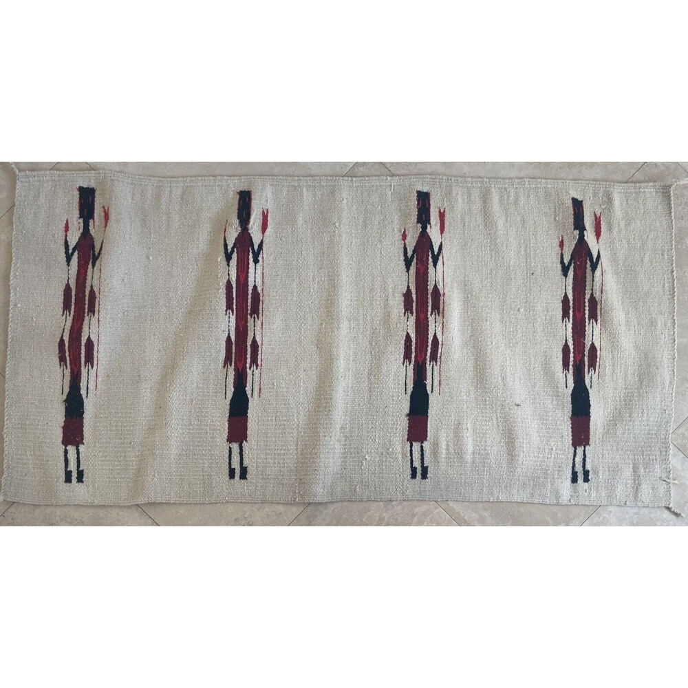 VINTAGE 28X58 Wool Woven Yei Style Rug - Not Sure Of Age Or Origin - AS-IS